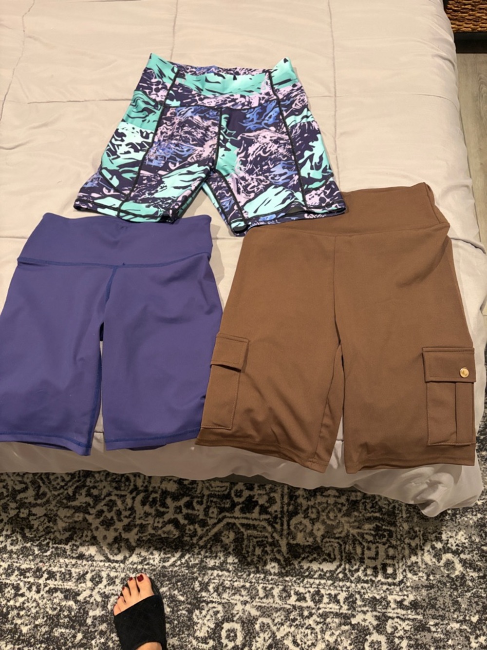 Women's Active Bike Shorts - Purple, Brown & Aqua Printed Pack